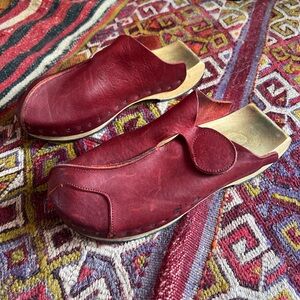 Red Leather Slip-On Clogs